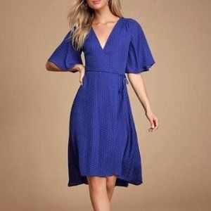 Farah Royal Blue Print Midi Wrap Dress